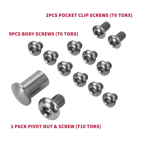 Industrial Strength Titanium Replacement Screws And Pivot Hardware Kit With A Deep Carry Pocket Clip For Folding Knife Upgrade components