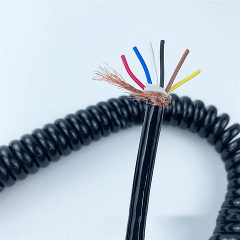Top Shelf 6 Core 0.5Mm Polyurethane Retractable Coil Spring Wire featuring color-coded conductors and a black coiled jacket.