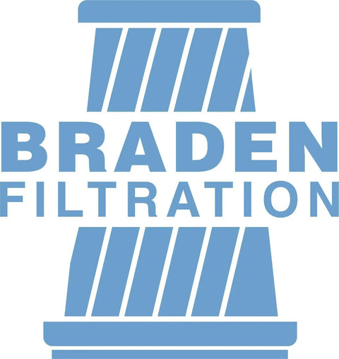 Logo of Braden Filtration with stylized filter design.