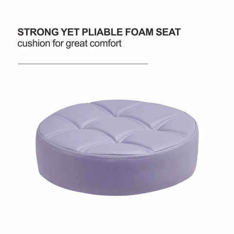 Close-up of durable purple seat for Pneumatic Height Adjustable Rolling Swivel Stool With Ergonomic Backrest And Heavy Duty Metal Base