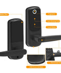6 In 1 Fingerprint Smart Door Lock With Anti Peep Keypad, Fob Key, Mechanical Key, And App Bluetooth Control Black
