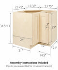 Unfinished Birch Kitchen Lazy Susan Corner Cabinet 36 Inch Featuring Twin Spin Shelves And Reversible Door with measurements.