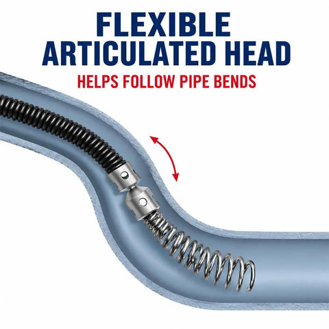 Flexible articulated head for Badass Drain Cleaner Cutter Head Replacement Cable Auger Tip, follows pipe bends for easy operation.