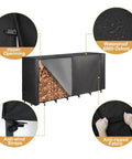 8 Foot Firewood Rack Cover With Front Zipper For Easy Top Access, Waterproof Outdoor Log Shelter, Heavy Duty 600D Oxford Material