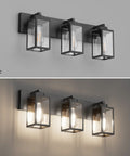 Black Vanity Light For Bathroom Industrial Farmhouse Wall Mount Fixture With Dimmable E26 Socket, shown off and on