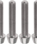 Badass Titanium Hardware Kit Six Piece M8x40mm Inner Hexagon Full Thread Bolts Dead Nuts arranged in a row.