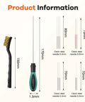 Dimensions of Pro Grade 3D Printer Nozzle Cleaning Kit with rubber handle, cleaning needles, and copper wire brush.
