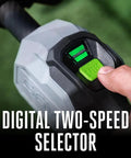 Close-up of digital two-speed selector on Multi Head System Power Head With 8 Inch Lawn Edger Attachment And 12 Attachments For Versatile Yard Work Including Trimmer Hedge Trimmer Cultivator And More
