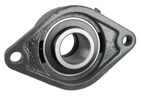 1-1/2 In Two Bolt Flange Bearing With Lock Collar Cam Lock Eccentric Inner Ring Cast Iron Housing Grease Zerk Shaft Mount