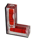 QINKYH Magnetic Horizontal Vertical Pocket Spirits Levels Household Pocket Levels Magnet Spirits Bubble Leveler Tool Red viewed from an angle showing dual bubble vials.