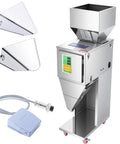 Automatic Powder And Particle Filling Machine With Digital Weigh Dispenser For Beans Seeds Tea, stainless steel, foot pedal control.