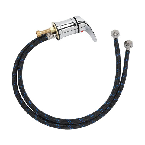 Commercial Grade Barbershop Shampoo Basin Faucet Mixing Valve with sleek chrome finish and braided flex hoses for salon use.
