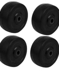 4 black 2 inch diameter rubber caster wheels 50x25mm bore 6.5mm for trolleys and carts, smooth rolling and low resistance