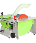 Professional Gem Faceting Machine Designed For Jade Stone Cutting Plus Jewelry Angle Polishing 500 Through 7000 RPM Integrated Precision Lapidary Grinding Workstation with circular saw and green housing.
