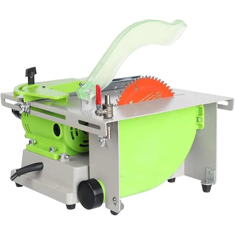 Professional Gem Faceting Machine Designed For Jade Stone Cutting Plus Jewelry Angle Polishing 500 Through 7000 RPM Integrated Precision Lapidary Grinding Workstation with circular saw and green housing.