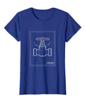 Sick Designer Plumber Dad Joke Tee For Women In Chill Royal Blue Soft Cotton Blend features valve blueprint design on front.