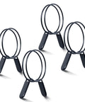Heavy Duty Four Inch Double Loop Quick Release Hose Clamps For Dust Collectors And Dryer Vents showcasing four clamps with black finish.