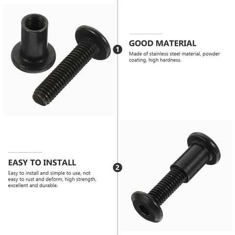 Badass Black Stainless Steel Binding Screws M6x25 Countersunk Barrel Nuts For Tough Leathercraft And Scrapbooking 5 Pack, showing detailed product design.