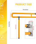 Heavy Duty Foldable Toilet Grab Bar With Flip Up Bathroom Safety Rail Non Slip Shower Support Handle Heavy Lifter Core No Sweat Grip Reliable Ride For Seniors And Mobility Users product size dimensions illustration