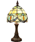 Cozy Tiffany Style Table Lamp With Cream Crystal Stained Glass Shade, 8 Inch Vintage Desk Reading Light For Bedroom Nightstand
