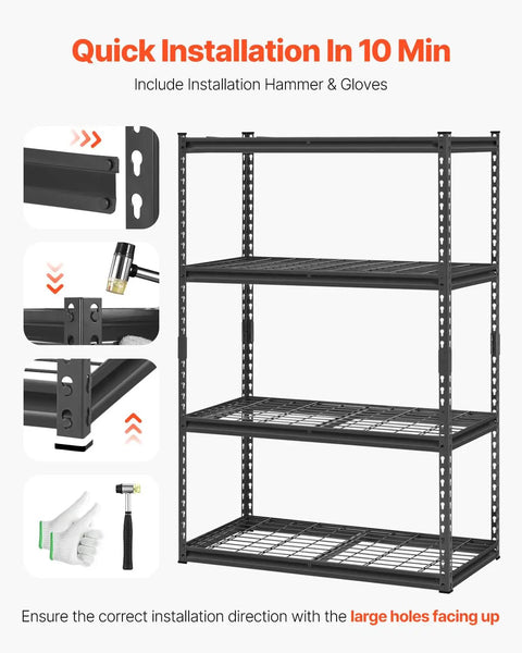 Badass Ultra Heavy Duty Four Tier Garage Storage Shelves With 2400 Lb Load Capacity Adjustable Steel Utility Racks with installation guide.