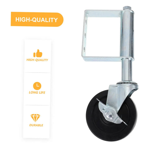 Heavy Duty Spring Gate Wheel Caster With Mounting Hardware Cold Rolled Steel beefy construction and smooth black roller.