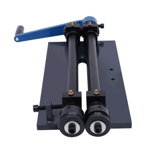 Front view of Sheet Metal Bead Roller Machine with 12 Inch Gear Drive Bench 6 Dies Set Manual Crank Durable Steel for Auto Body Fabrication.