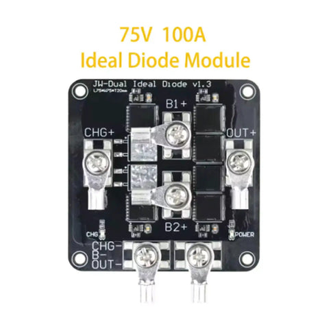 Heavy Hitting 75V 100A Ideal Diode Controller And Battery Isolation Control Board for solar arrays, compact size, black circuit design.