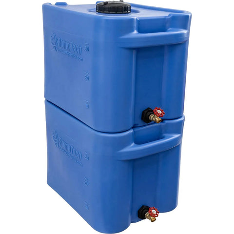 35 Gallon Blue Portable Stackable Water Storage Tank for Safe Drinking Water, durable polyethylene material with spigot