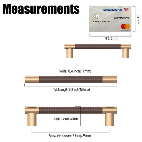 Measurements of Premium Champagne Bronze And Brown Knurled Kitchen Cabinet Pulls With A Badass Heavy Duty Grip 5 Inch Center To Center 10 Pack.