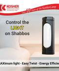 Image of Max Matte Black Reading Lamp With A Twist To Reveal Or Hide Light For Shabbos Halacha Safe Dope Kosher Friendly Desk Or Table Light For Home Office And Gift Ready on a nightstand beside a bed, with text highlighting Shabbos light control.