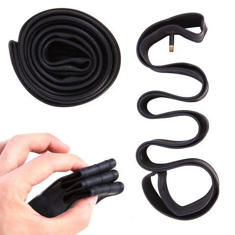 Two Pack Heavy Duty 26 Inch Bike Inner Tubes with Schrader Valve fits 26x1.75–2.125 tires shown coiled and unrolled