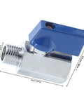 Solid As A Rock 1/4 Inch Npt Brass Mini Ball Valve with blue handle showing NPT threads for garden and home use.