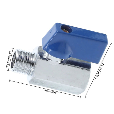 Full Size Heavy Duty Mini Brass Ball Valve Quarter Inch Npt Female To Male Shut Off Valve measuring 4cm with blue handle.