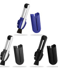 Front view of a 3-pack portable eyeglass cleaner set with carbon microfiber brush in blue, gray, and black.