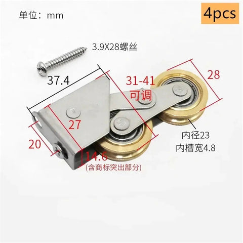 4 Pack Heavy Duty Screen Door Rollers Replacement For Sliding Glass Doors And Windows Stainless Steel Double Roller Track Pulleys with dimensions shown