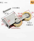 Heavy Duty Screen Door Rollers Four Pack Stainless Steel Ball Bearing Pulleys detailed view with measurements, perfect for sliding doors and windows.