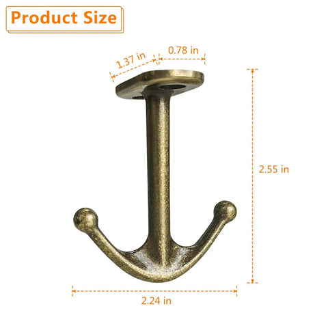 Zinc Alloy Double Prong Ceiling Hooks 4 Pack Bronze Finish for Towels Coats Hats Robes and More Under Shelf Kitchen Bathroom Cabinet Garage Use Durable Rust Resistant Hardware shown with dimensions.