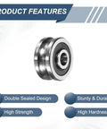 Straight Up Heavy Duty 4Pcs U Groove Ball Bearings with smooth rolling rail pulleys, showcasing double sealed design and sturdy steel structure.