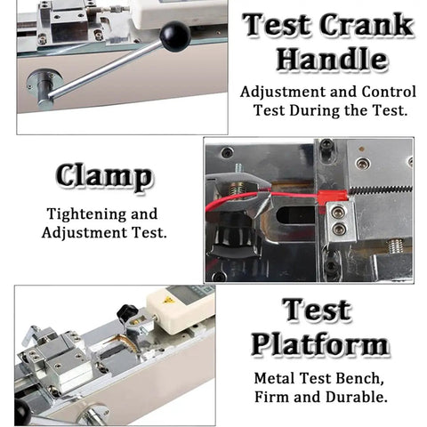 Heavy Duty Manual Digital Force Gauge And Tensile Pull Tester With Hella Precise Zero Point Zero One Millimeter Displacement Tracker Portable Horizontal Push Pull Meter Rig For Tough Testing Tasks test crank handle and clamp adjustments.