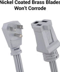 Nickel coated brass blades of Six Foot 14/3 Gray Indoor Extension Cord With Grounded Flat Plug For Air Conditioners And Major Appliances