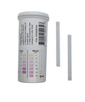 Premium Grade Nitrite And Nitrate Test Strips Covers 0 To 25 And 0 To 500 Ppm For Fish Tanks And Farm Wells, with container and strips.