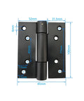 Beefy Three Millimeter Thick Self Closing Heavy Duty Stainless Steel Door Hinges Pack Of 3 Black 4 Inch Commercial Grade Spring Hinge With Ball Bearing For Ultra Smooth Operation Includes Screws And Wrench, shown in black finish with dimensions