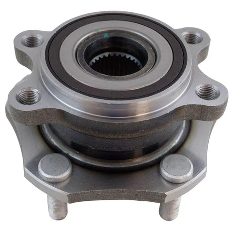 Heavy Duty Four Piece Wheel Hub And Bearing Assembly Kit Front And Rear Seamless Swap For Nissan Rogue 2.5L And 2.0L Years 2014 To 2019 Includes BHA58440, close-up view of wheel hub with bearings.