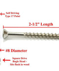 Dead Nuts Corrosion Resistant Stainless Deck Screws 100 Pack Square Drive Type 17 Wood Point 305 Marine Steel, 2-1/2" length