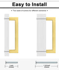 Installation guide for Thirty Pack Square Gold Cabinet Pulls With A Killer Brushed Brass Finish showing screws sizes.