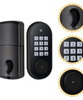 Top Shelf Keyless Entry Door Lock Electronic Keypad Deadbolt For Wooden Doors With Backlit Password Code And Backup Keys, black finish, keypad view.