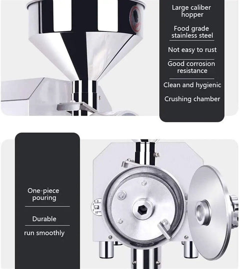 Electric Grain Mill Grinder High Speed Powder Machine for Home Kitchen Vertical Pulverizer, stainless steel crushing chamber