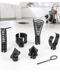 Superior Serrated Drain Cleaning Cutter Heads Built Tough As Nails To Bust Nasty Clogs Fast For Professional Sewer Line Maintenance And Heavy Duty Plumbing Solutions displayed on a kitchen floor.