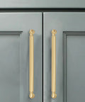 Heavy Duty Brushed Gold Cabinet Pulls 5 Pack Solid Rust Resistant Kitchen And Bathroom Drawer Handles Matte Satin Finish on gray cabinets